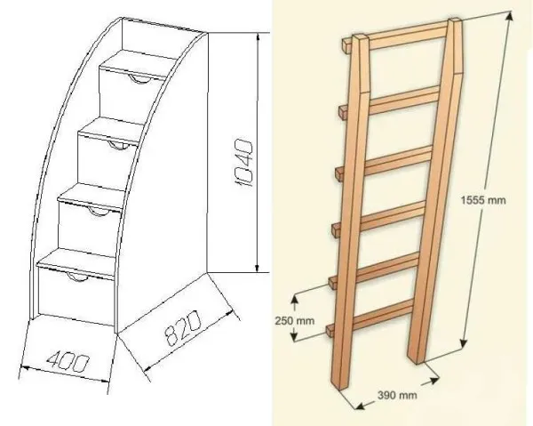 Чертеж лестниц для двухуровневых кроватей