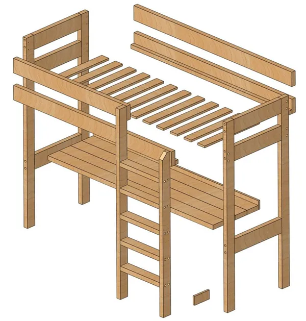 Схема сборки кровати двухъярусной со столом.