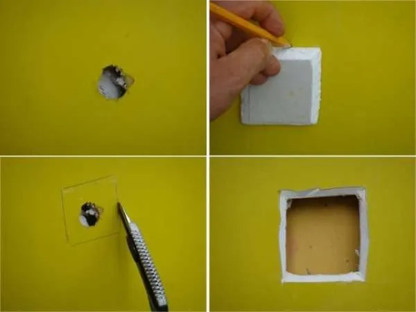 Как заделать дыру в гипсокартоне на стене. Как заделать дырку в гипсокартоне на стене. 5