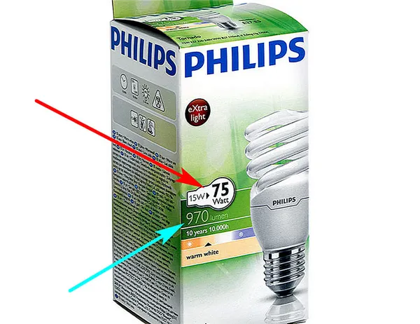 С появлением новых ламп производители стали указывать на их упаковках реальную потребляемую мощность модели, и проводить аналогию с мощностью лампы накаливания такого же уровня свечения.