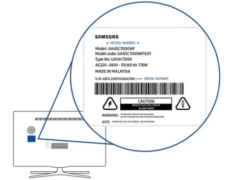 номер на задней панели телевизора Samsung