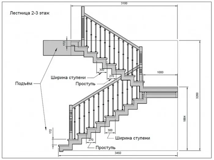 Чертёж лестницы 2-3 этажа