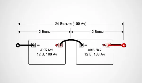 Последовательная схема подключения двух аккумуляторов