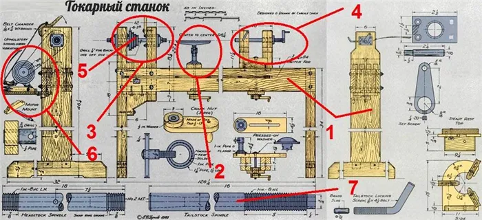 Эти чертежи с размерами токарного станка по дереву своими руками помогут лучше изучить типовую конструкцию