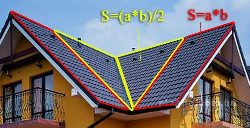 расчет площади кровля, состоящей из треугольника и прямоугольника
