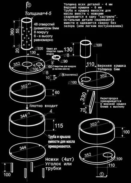 Чертеж простой гаражной печки для сжигания отработки